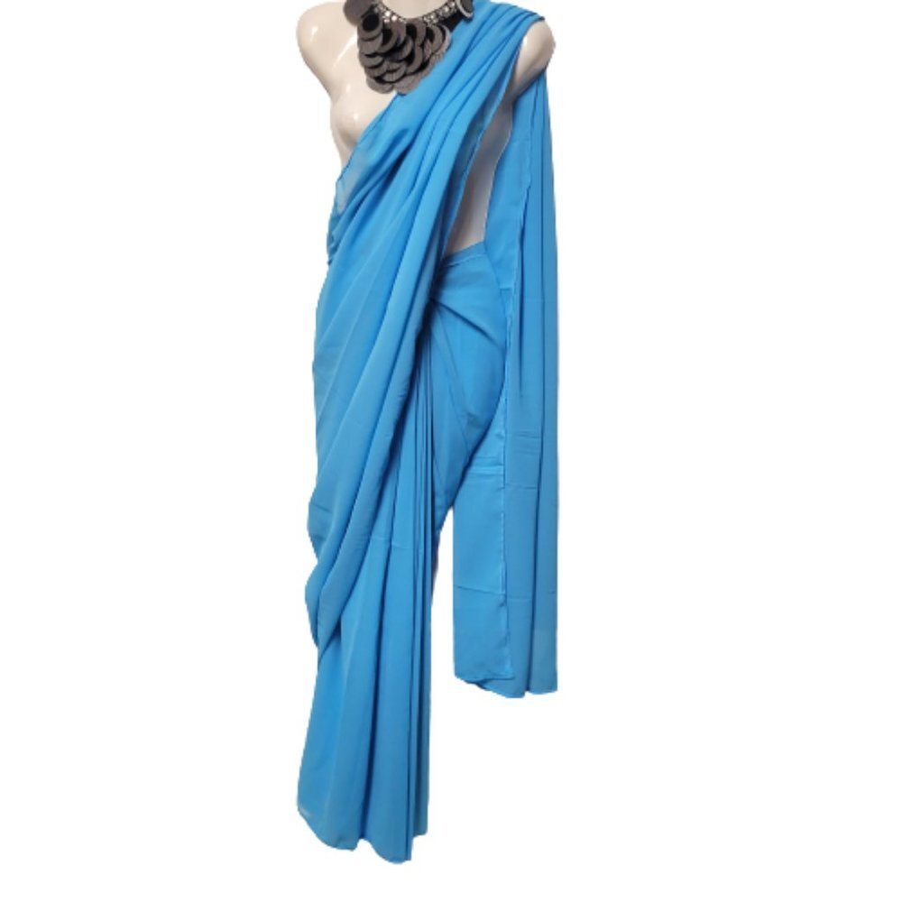 Saree, Sari, Blue Saree Ready to Wear, Elastic waisted Saree - NEW!